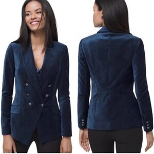 White House Black Market Deep Blue Velvet Trophy Double Breasted Blazer 00